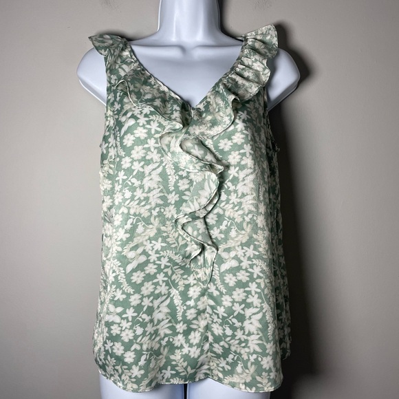 LC Lauren Conrad Tops - LC Lauren Conrad Green Floral Ruffle Blouse